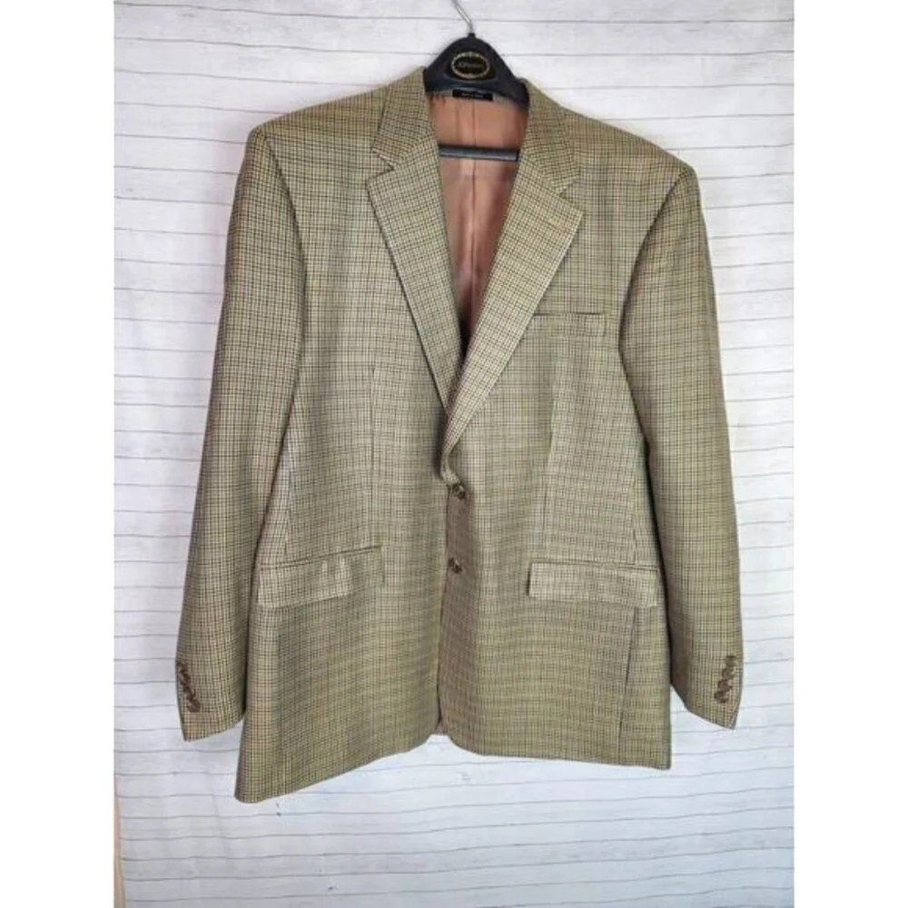 CHAPS 100% Silk Houndstooth Plaid 2 Button Sport Coat Jacket Blazer, sz 46 L